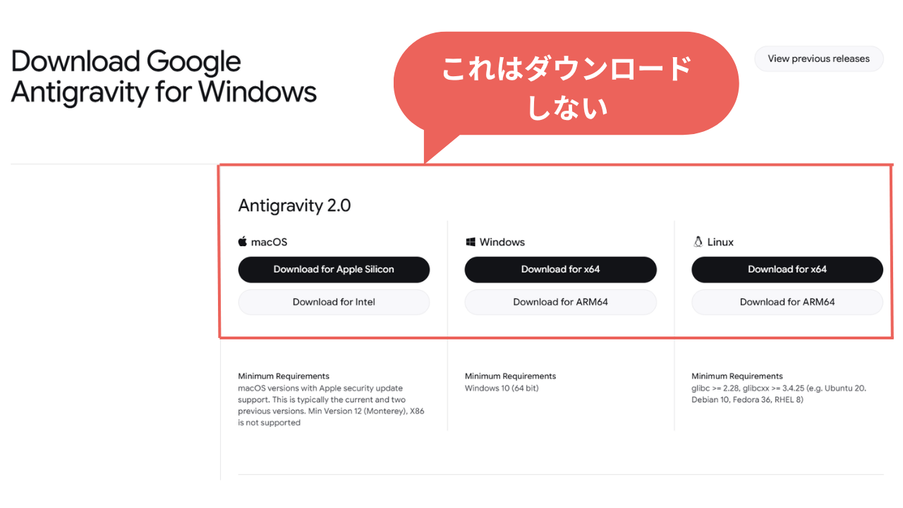 Antigravity 2.0のダウンロード画面
